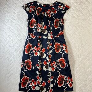 Banana Republic Women’s Dress Size 4 Navy Orange Floral Sheath Cap Sleeve (G15)